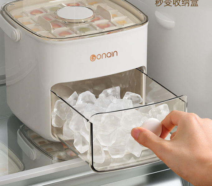 48 Cube Double-Deck Portable Ice Maker with Easy Press Lid, Silicone Trays & Durable Plastic, Countertop Kitchen Gadget for DIY Frozen Food, Summer Drinks & Beverage Cooling