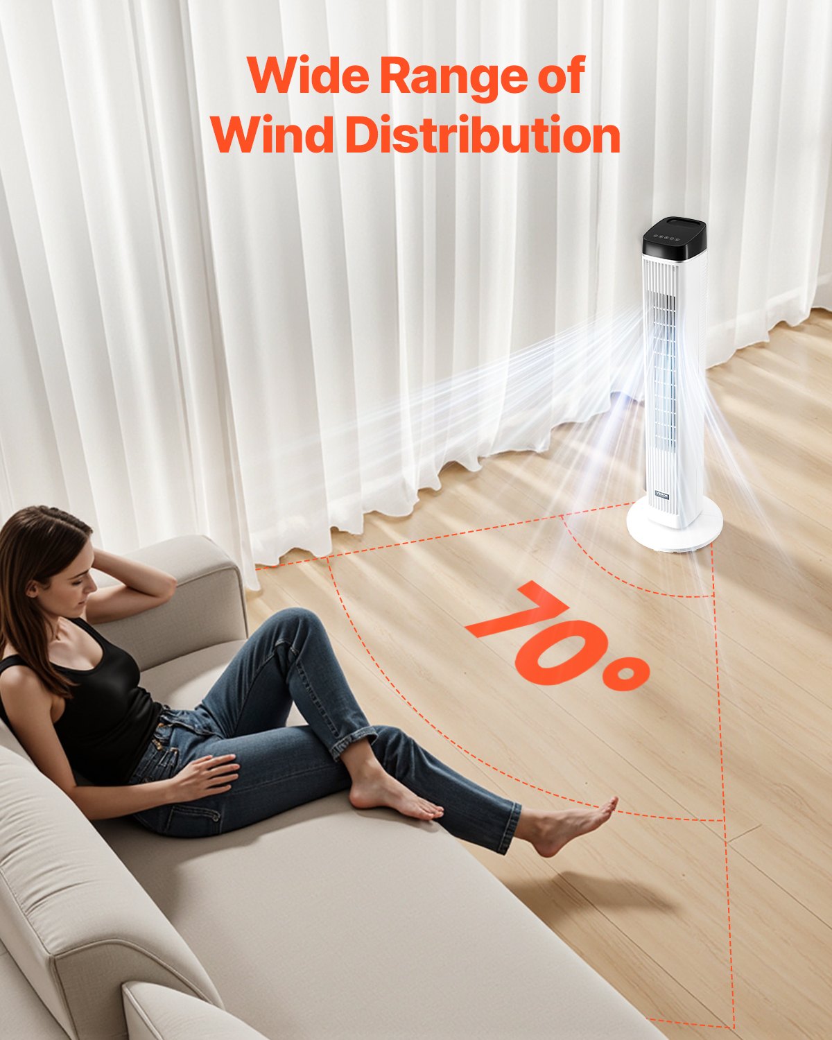 Oscillating Tower Fan 9H Timer  High Velocity With Remote Control